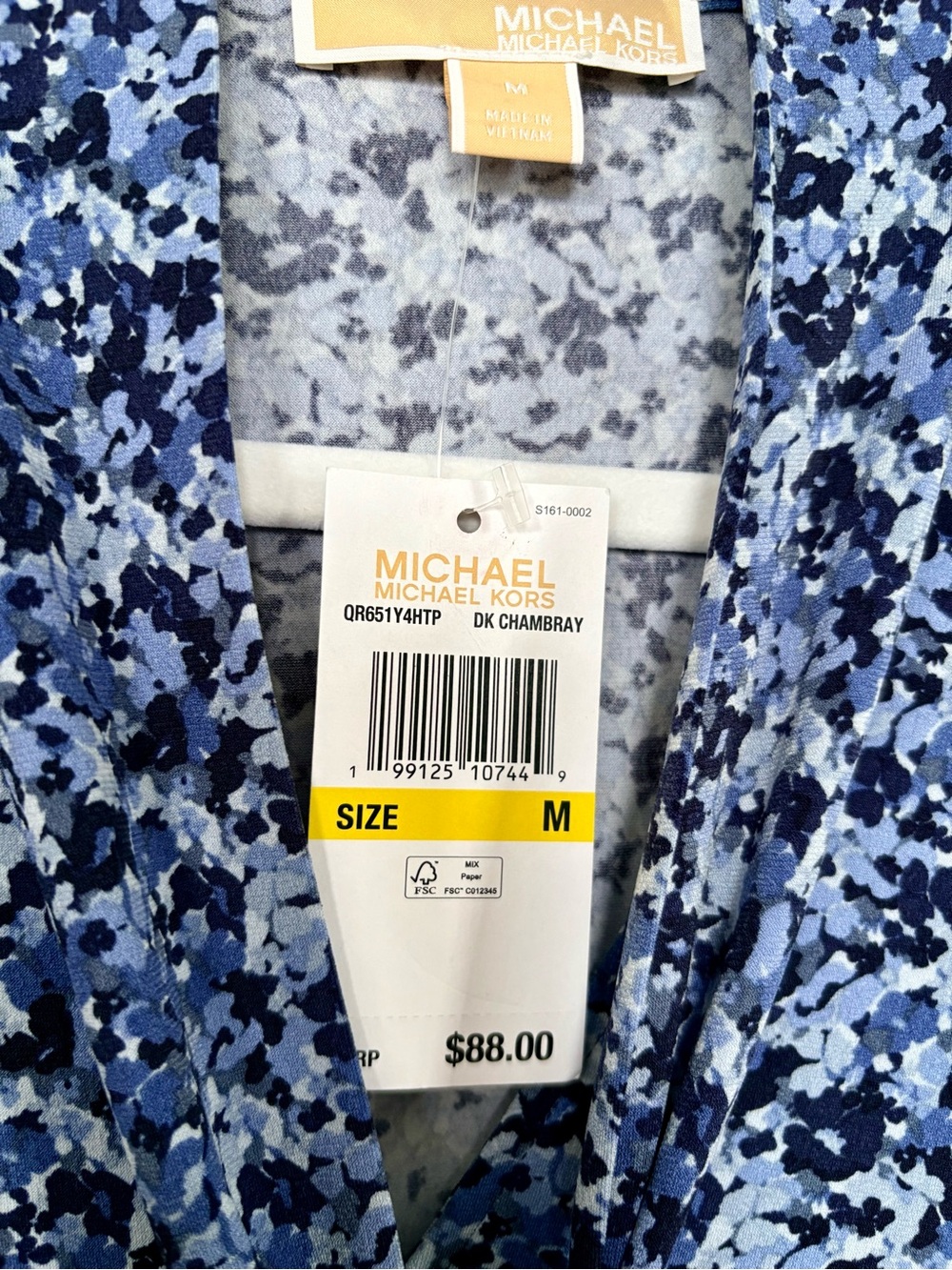 NWT Michael Michael Kors Blue Floral Tie Neck Blouse M - Picture 6 of 11